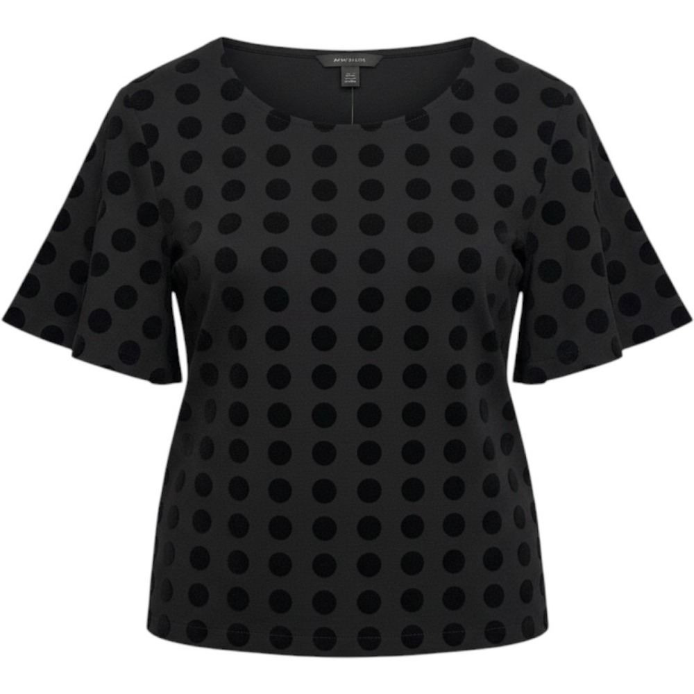 Ann Taylor Velvet Polka Dot Top Flutter Sleeve L Black Flocking Chic NYE Party
